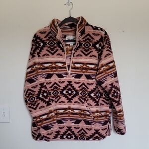Wrangler Pink and Brown Patterned Fleece Pullover